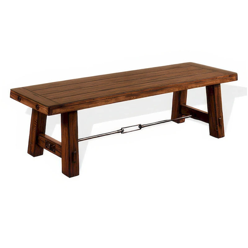 Dining Bench, Brown Mahogany Wood with Turnbuckle Accents, 64 Inch