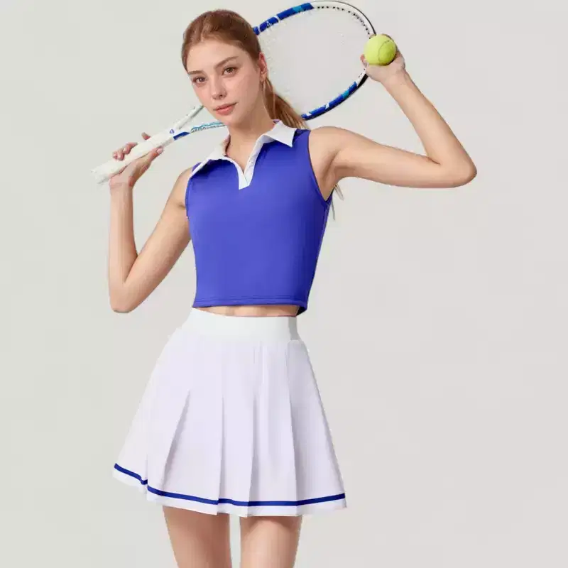 Anna-Kaci Active Women's Two-Piece Tennis Set with Sleeveless Polo Crop Top and Pleated High Waist Skirt