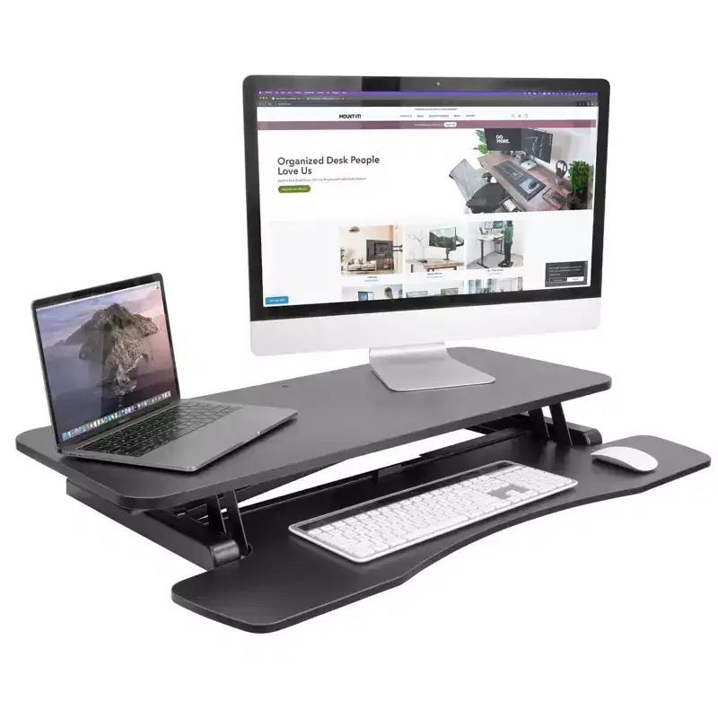 Mount-It! Standing Desk Converter | Height Adjustment from 4.3 to 19.9 | 37 Lbs. Weight Capacity | Black