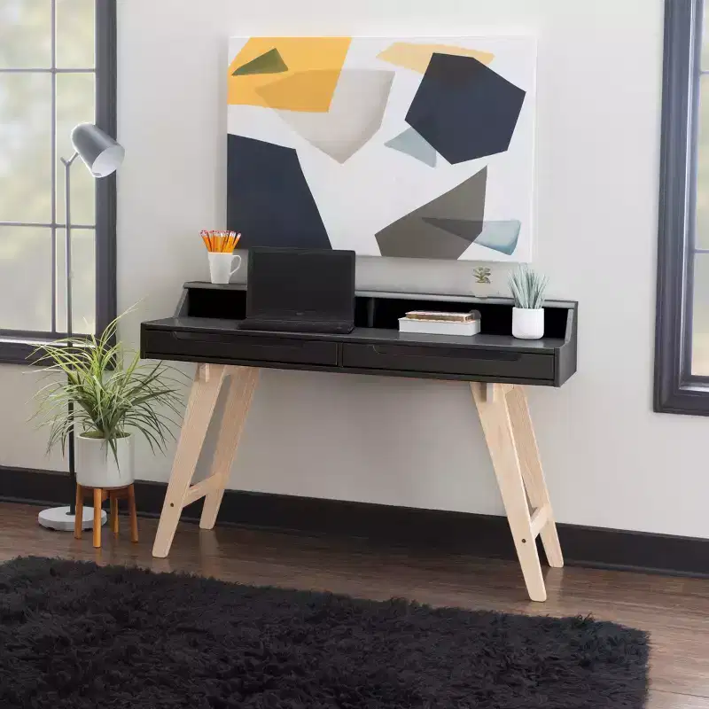Modern 2 Drawer Writing Desk with Pine Frame