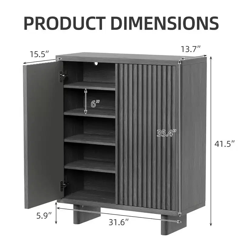 5-Tier Shoe Cabinet with Fluted Door, Entryway Shoe Storage Organizer with 4 Adjustable Shelves, Narrow Freestanding