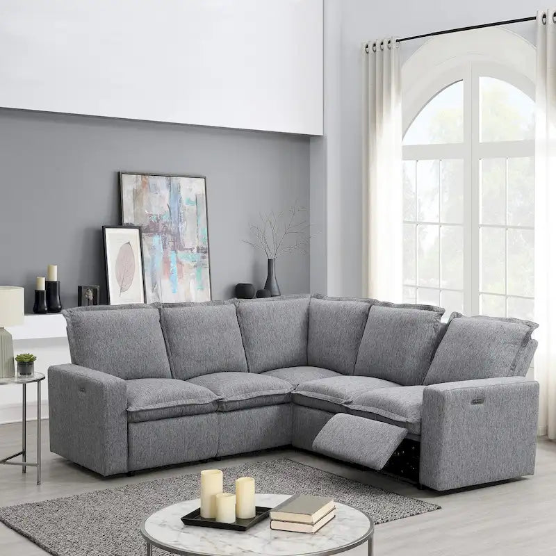 L-Shaped 5-Seater Power Recliner Sofa with USB Port