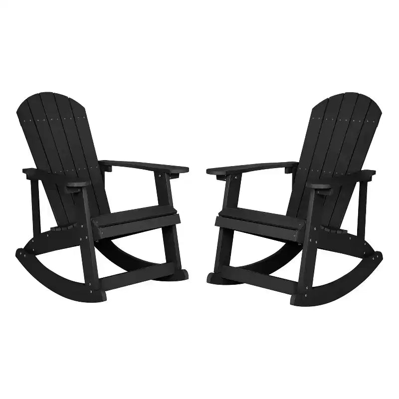 Emma and Oliver Set of 2 Marcy Classic All-Weather Poly Resin Rocking Adirondack Chairs with Stainless Steel Hardware for Year Round Use