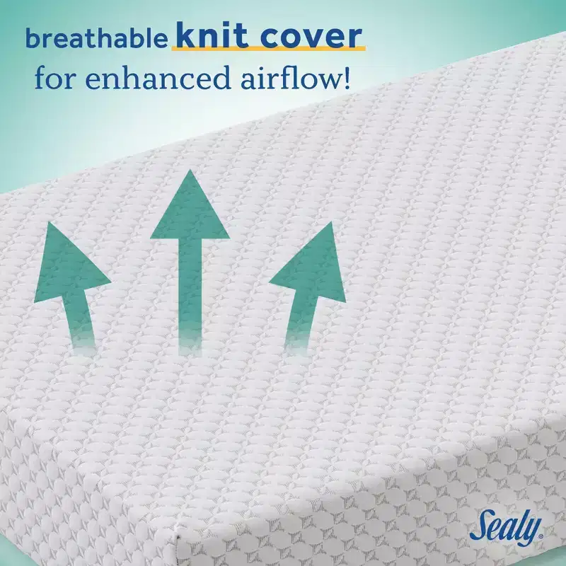 Sealy Refresh Breathable Knit Crib 6 Foam Mattress - White: Firm Side/Soft Side, Hypoallergenic, Waterproof Cover