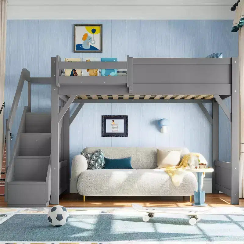 GDFStudio Elowyn Wood Loft Bed with Wardrobe and Storage