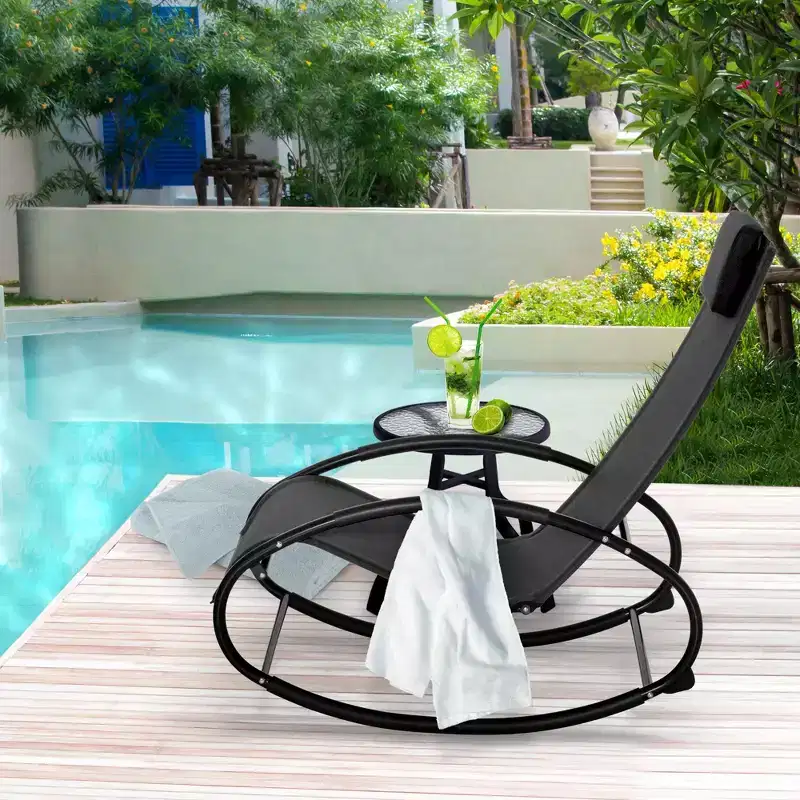 Zero Gravity Rocking Lounge Chair Patio Pool Chaise Recliner with Removable Pillow