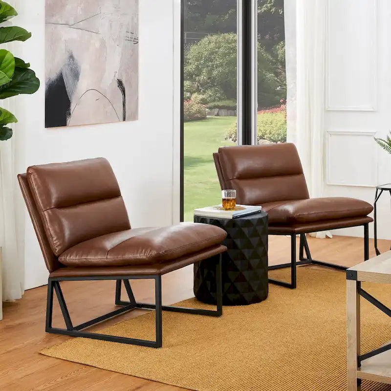 Modern Ergonomic PU Accent Armless Chair, 30.25 Inch Height