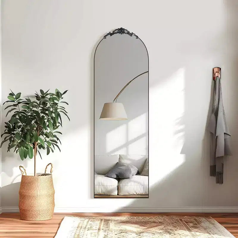 Right-Angled Arch Style Traditional Full-Length Mirror with Wooden Frame