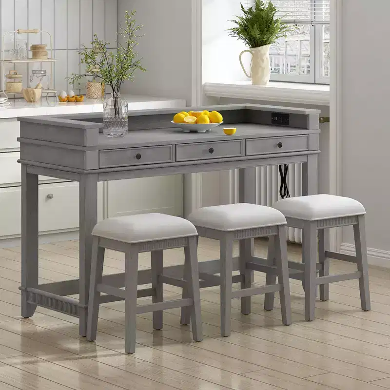 sumyeg TREXM 4-Piece Retro Dining Set with Kitchen Table 3 Chairs and 3 Storage Drawers