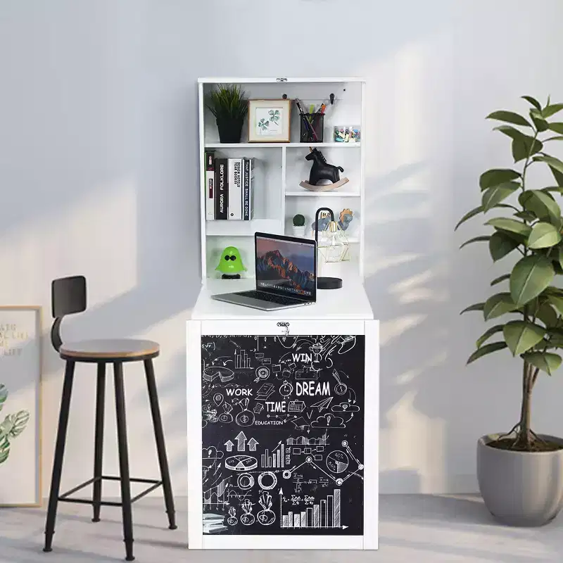 Costway Wall Mounted Table Fold Out Convertible Desk with A Blackboard/Chalkboard Black\Brown\White\Grey