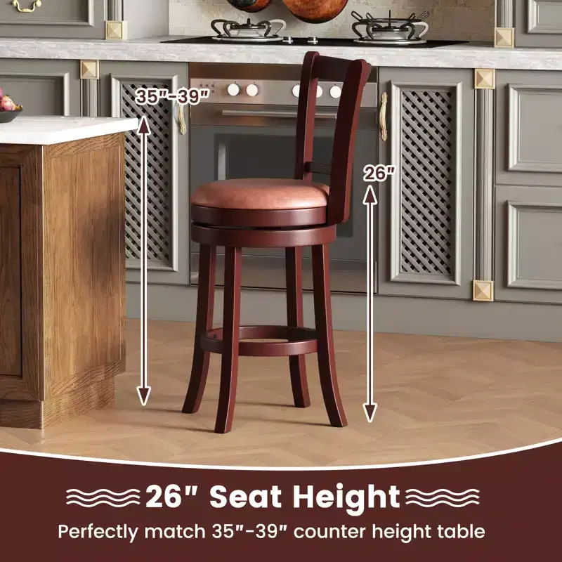 Costway 26 Counter Height Swivel Barstools Set of 2/4 High Backs & Footrests Solid Wood