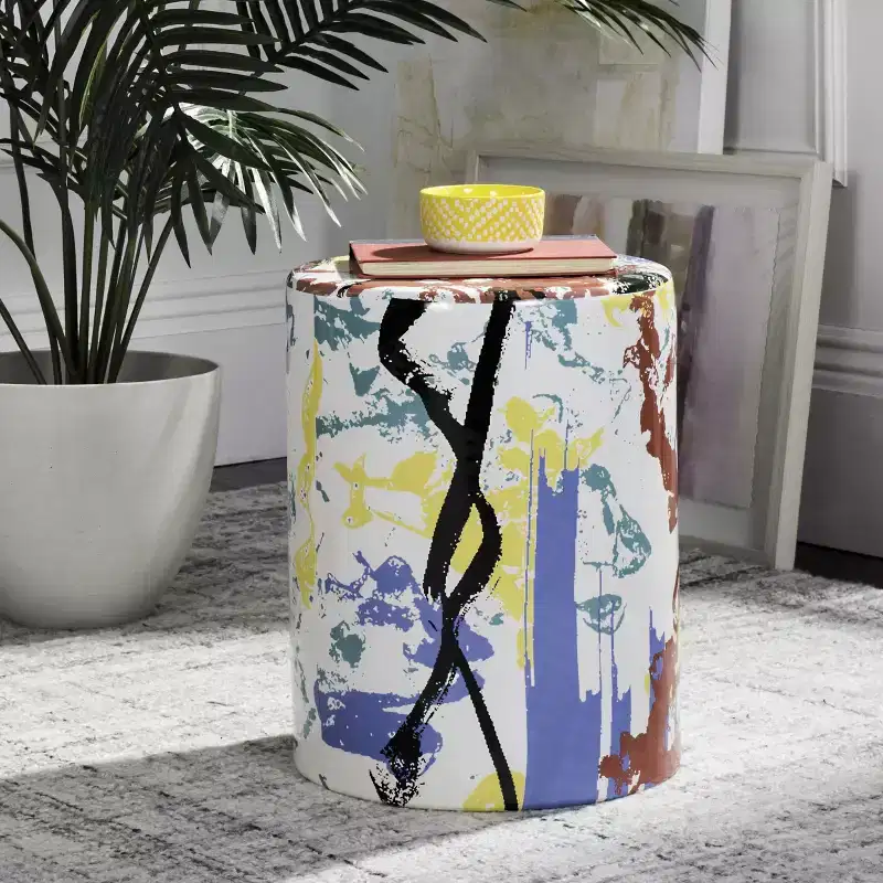 Kes Garden Stool - ACS4563 - Indoor/Outdoor - Multicolored - Safavieh