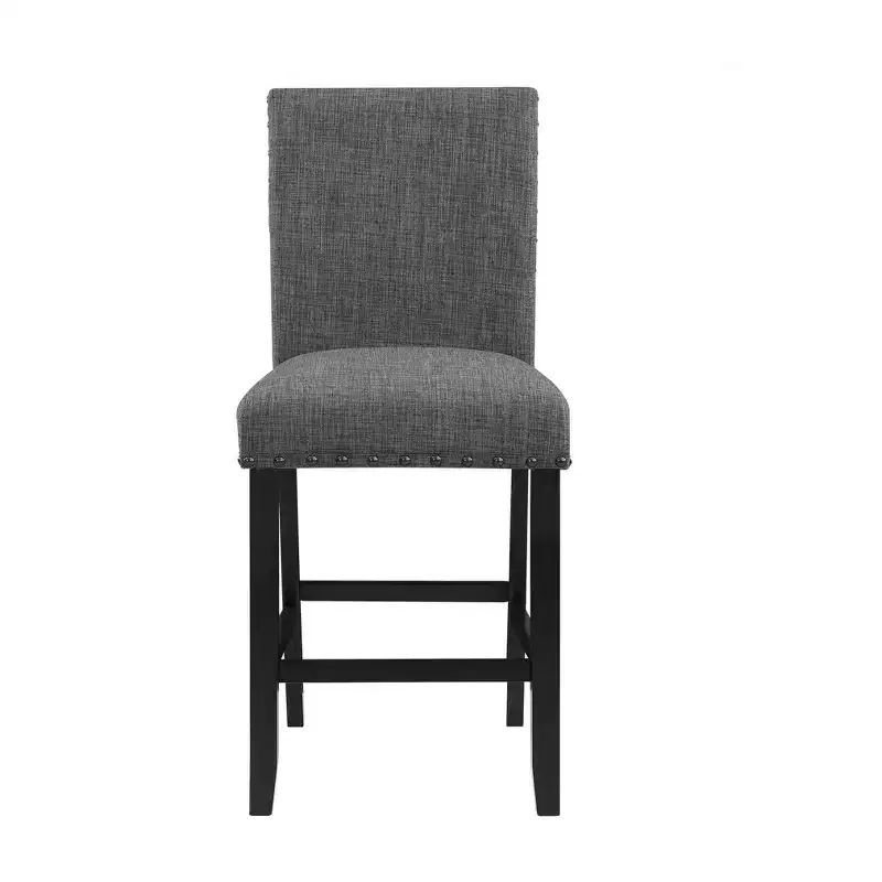 HomeRoots Set of Two 26 Gray and Black Wood and Fabric Counter Height Bar Chairs