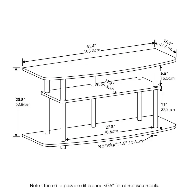 Furinno 3-Tier No Tools TV Stand Entertainment Center Hold up to 46 TV Black Oak