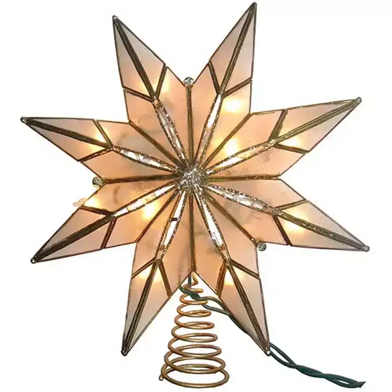 Kurt Adler 10-Light 8-Point Capiz Star Treetop, Gold & White, 9.5