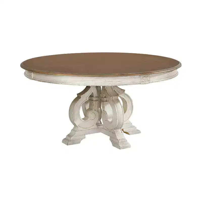 Round Dining Table White - Cottage Chic, Seats 6, Pedestal Base