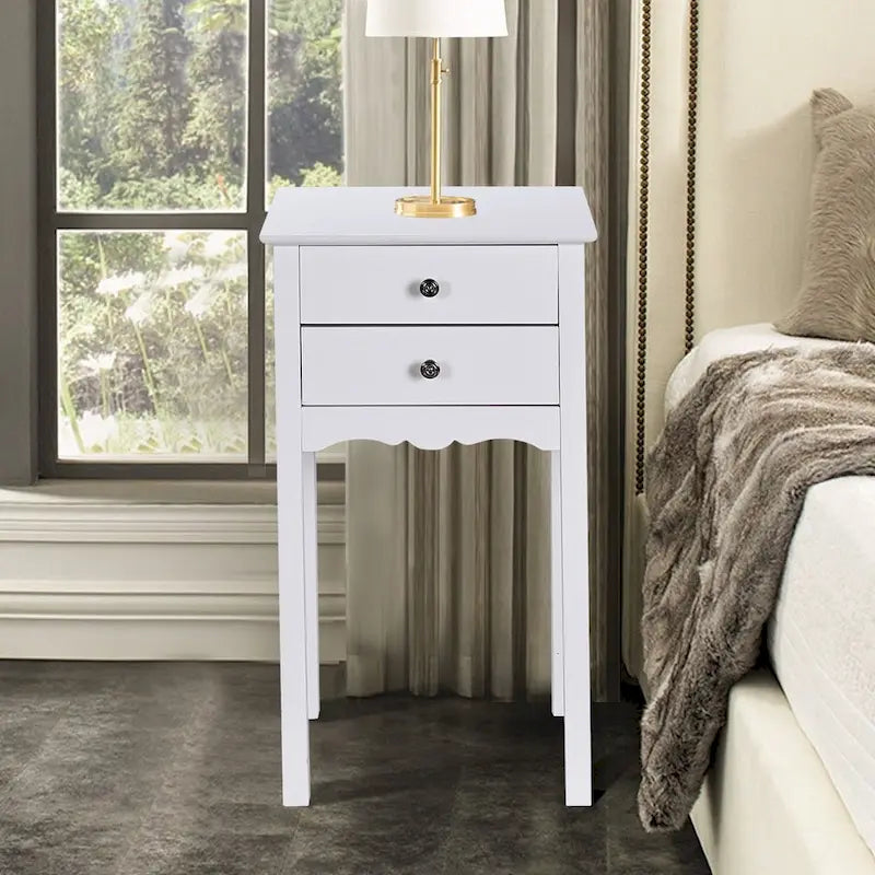 White 2-Drawer Side Table, 16 x 13 x 30 in.