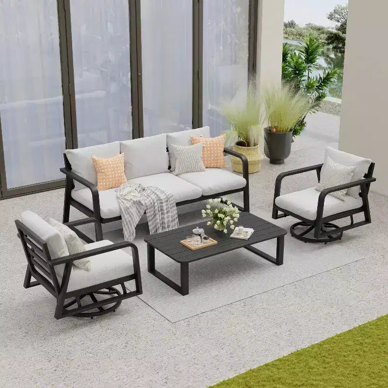 GDFStudio Athena Modern 4 Piece Aluminum Patio Chat Set with Cushions