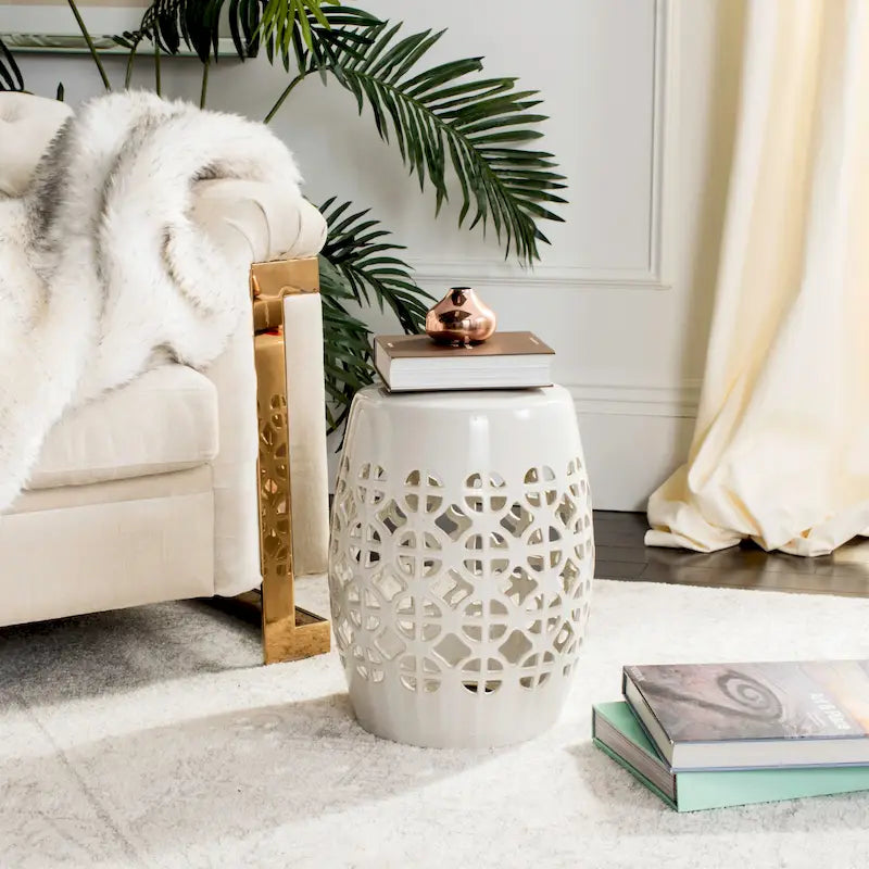 SAFAVIEH Paradise Sevdalija Tranquility White Ceramic Decorative Garden Stool
