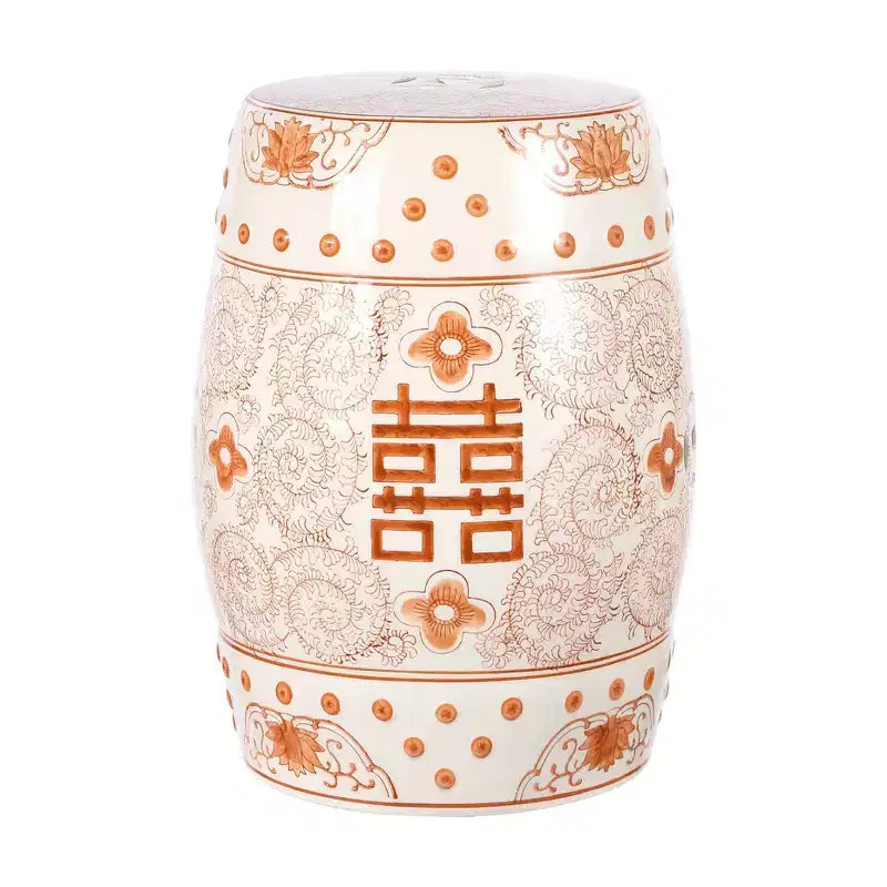 JONATHAN Y Double Happiness 18 Chinoiserie Ceramic Drum Garden Stool/Accent Table