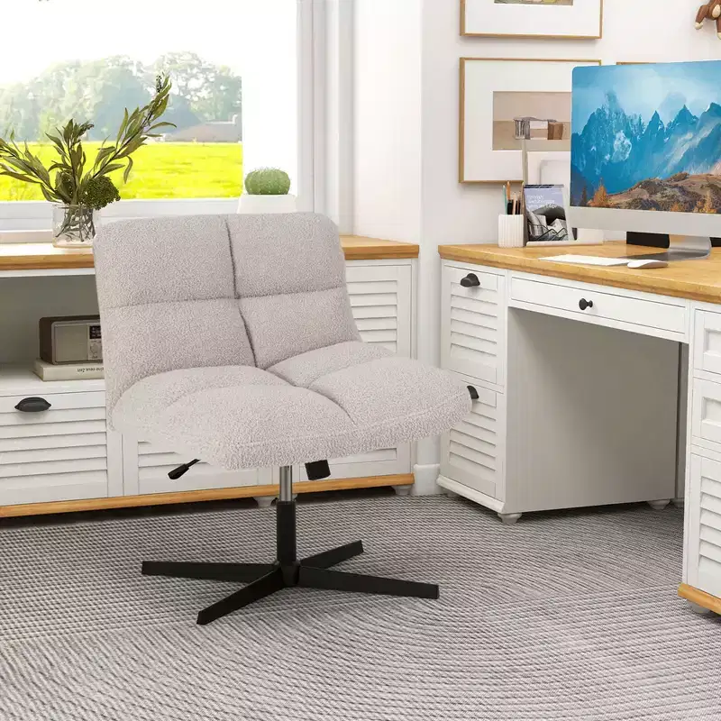 Costway Armless Office Desk Chair Modern Swivel Vanity Chair with Adjustable Height Grey/Brown/Beige
