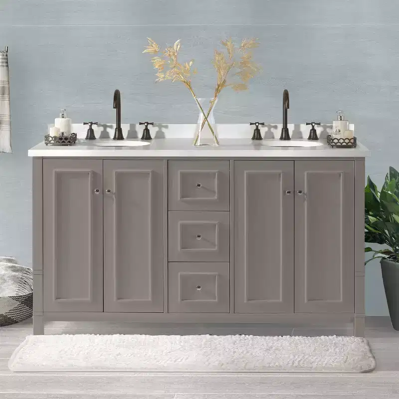 Alaterre Furniture Williamsburg 60 in. Double Sink Bathroom Vanity - Freestanding Cabinet Without Top, Gray
