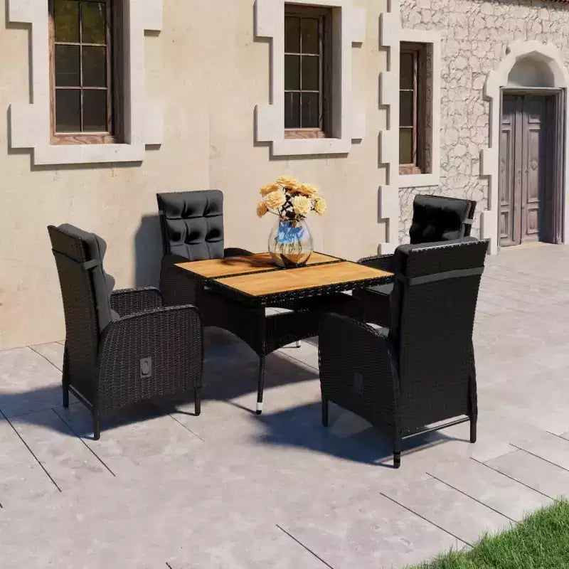 vidaXL Garden Dining Set Black Poly rattan, acacia wood, steel