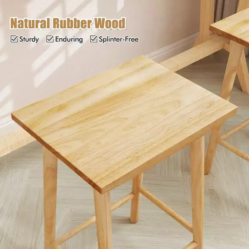 Costway 25.5 Counter Height Stool Set of 2/4 with Footrest & Solid Wood Frame Natural