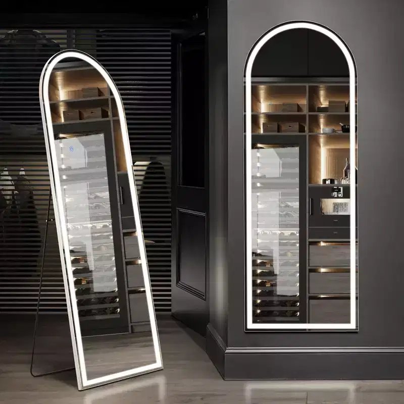 LED Light Arched Frameless Full-Length Mirror with 3 Color Modes, Touch Control