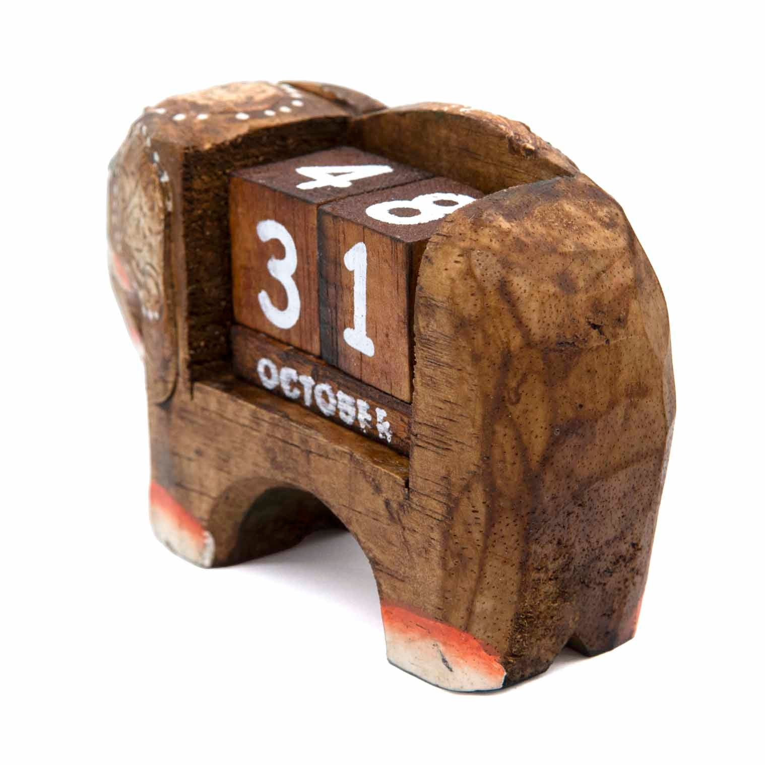 Small Carved Elephant Perpetual Calendar
