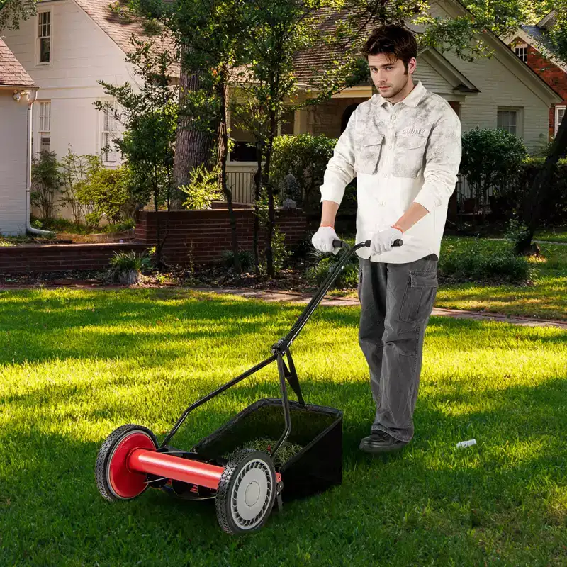 Costway 14 Manual Reel Mower w/ 5-Blade 6.6 Gallon Removable Grass Catcher for Garden
