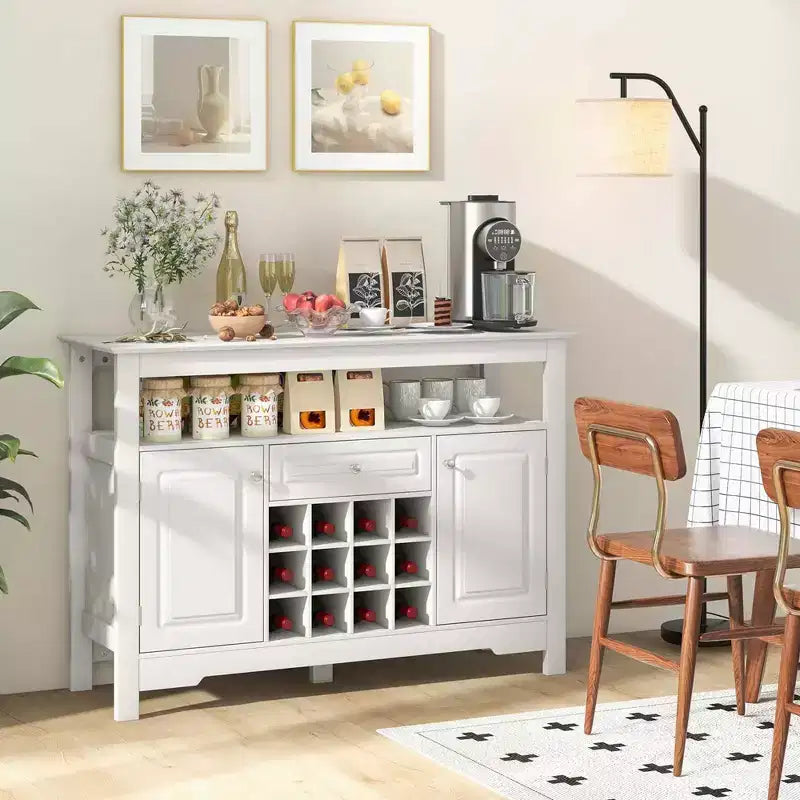 Costway Buffet Sideboard Wine Liquor Coffee Bar Cabinet with Removable Wine Rack White/Black