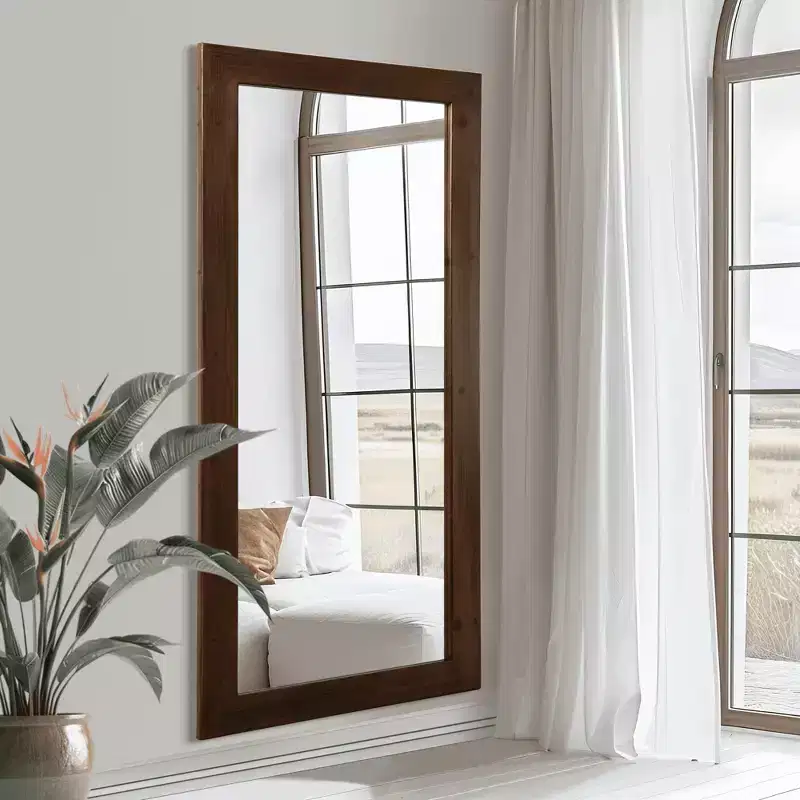Full-Length Mirror, Solid Wood Straight Edge, Right Angle Arch, Black, 71
