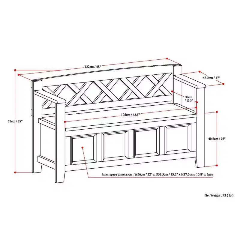 Halifax 48 inch Wide Solid Wood Transitional Entryway Bench