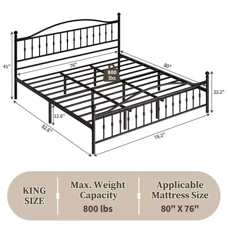 COZONY Metal Platform Bed Frame with Victorian Style Headboard and Footboard, Steel Slats Support, No Box Spring, Easy Assembly, Black
