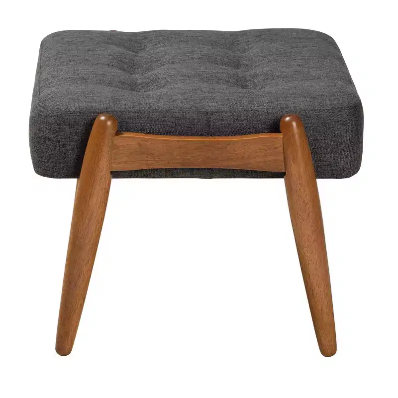 Jeanine Fabric and Wood Ottoman Footstool Dark Gray/Walnut Brown - Baxton Studio: Japandi Inspired, Rubberwood Frame, Button-Tufted