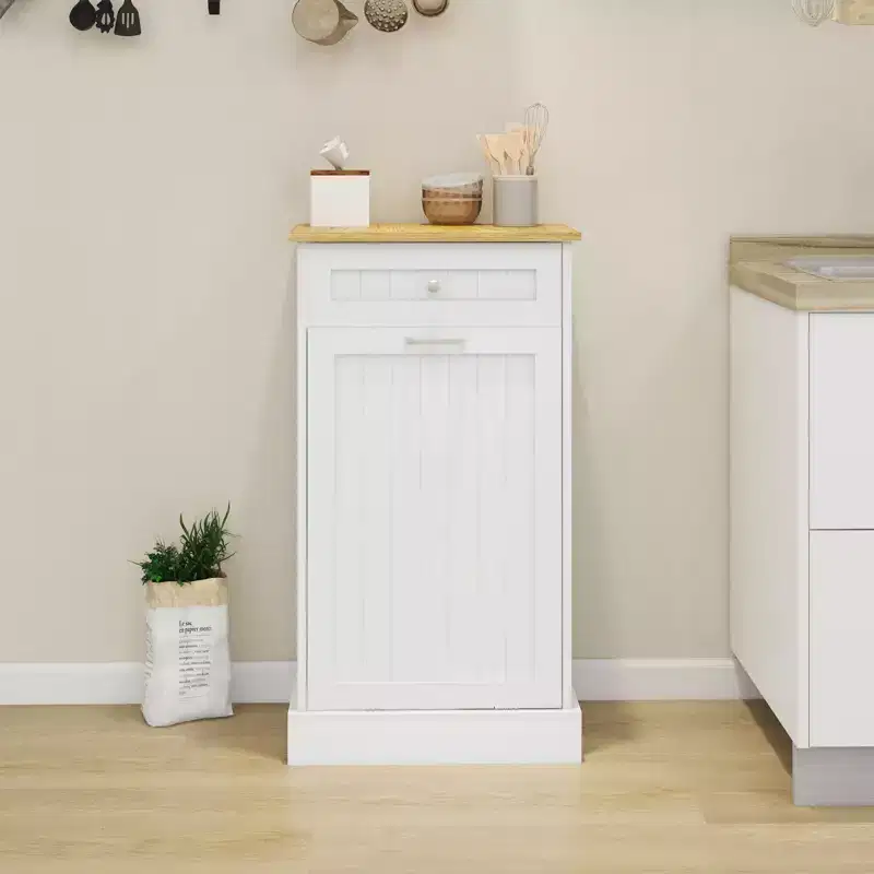AndMakers 19.68 in. W x 13.77 in. D x 35.62 in. H Ready to Assemble Trash Can Kitchen Cabinet