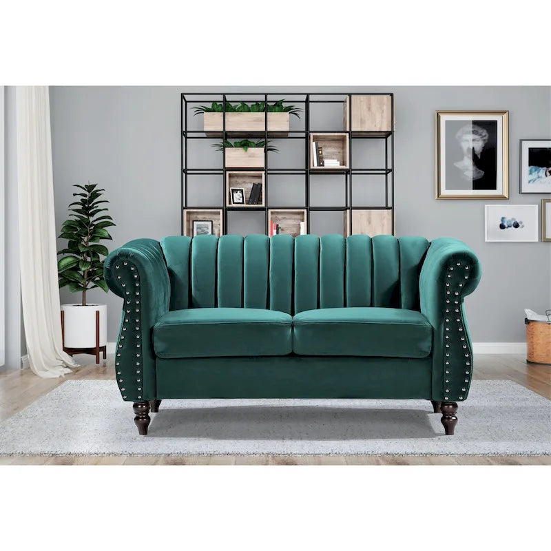 Velvet Chesterfield Rolled Arm Loveseat