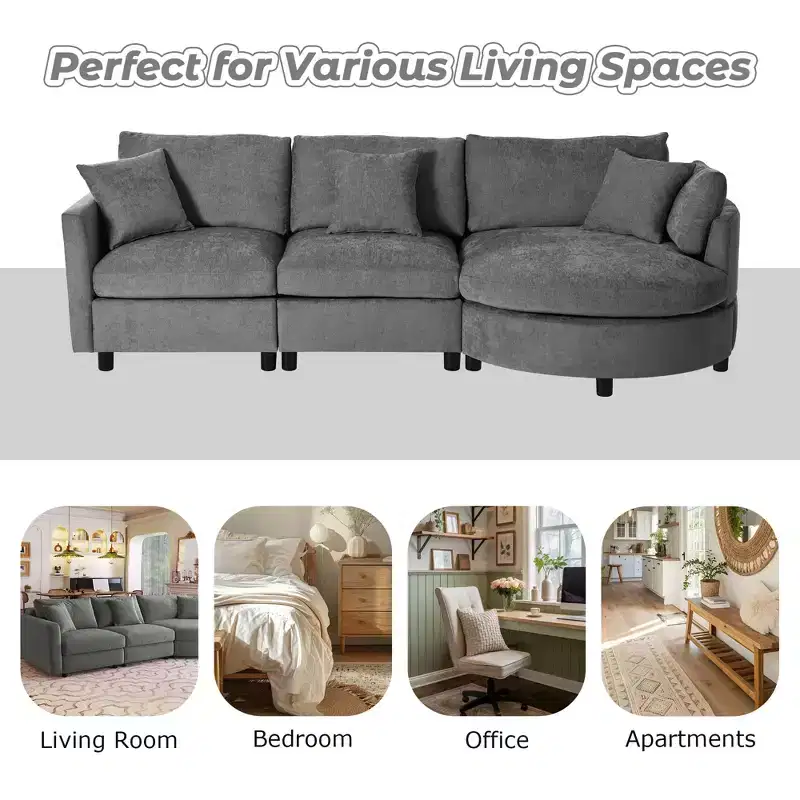 105.5 Upholstered Combination Sofas with Three Pillows and Curved Seat-ModernLuxe
