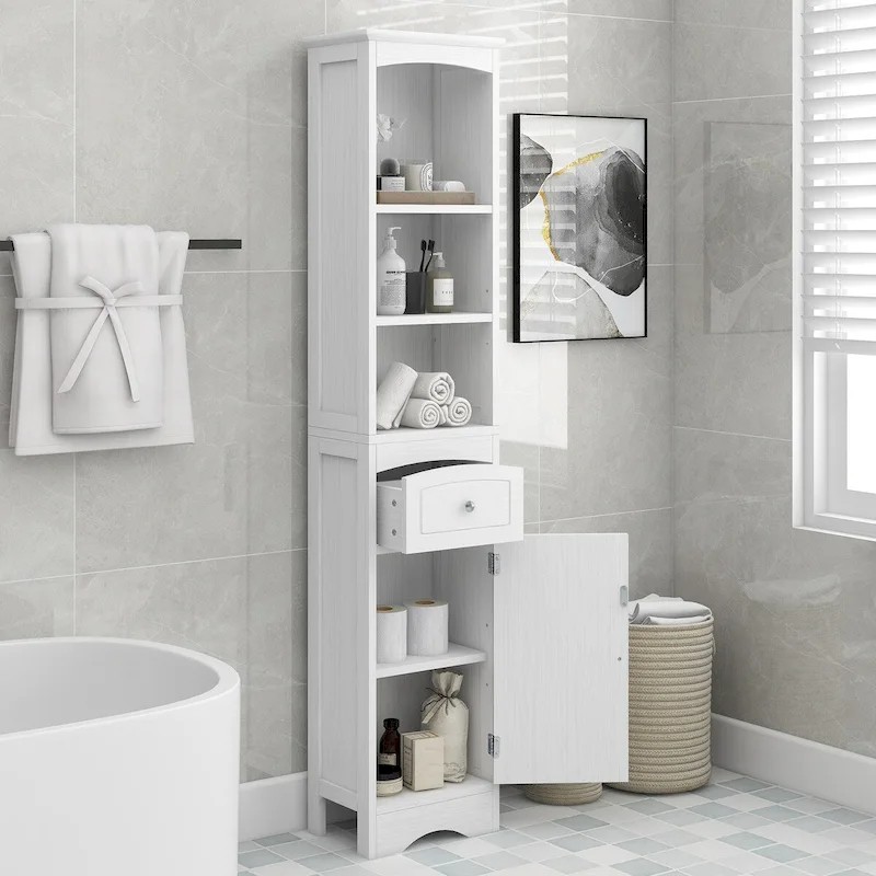 Tall Bathroom Freestanding Storage Cabinet with Drawer