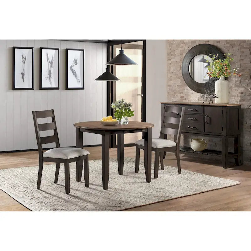 42 Round Drop Leaf Dining Table - Black & Walnut