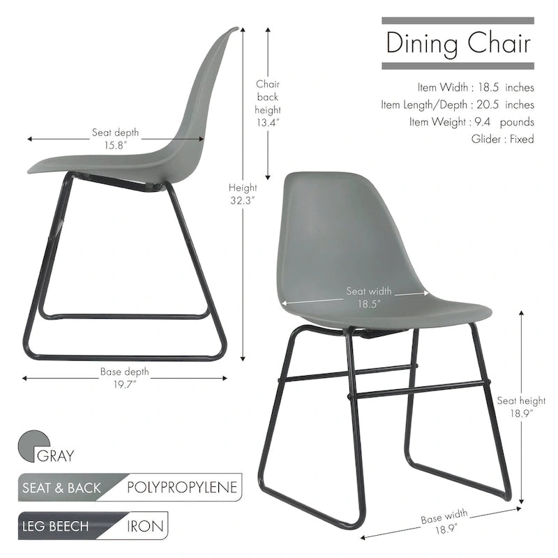 Modern Armless Dining Chairs with Iron Legs, Set of 2