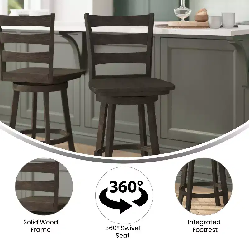 Emma and Oliver Classic Ladderback Counter Height Dining Stool with Wood Seat
