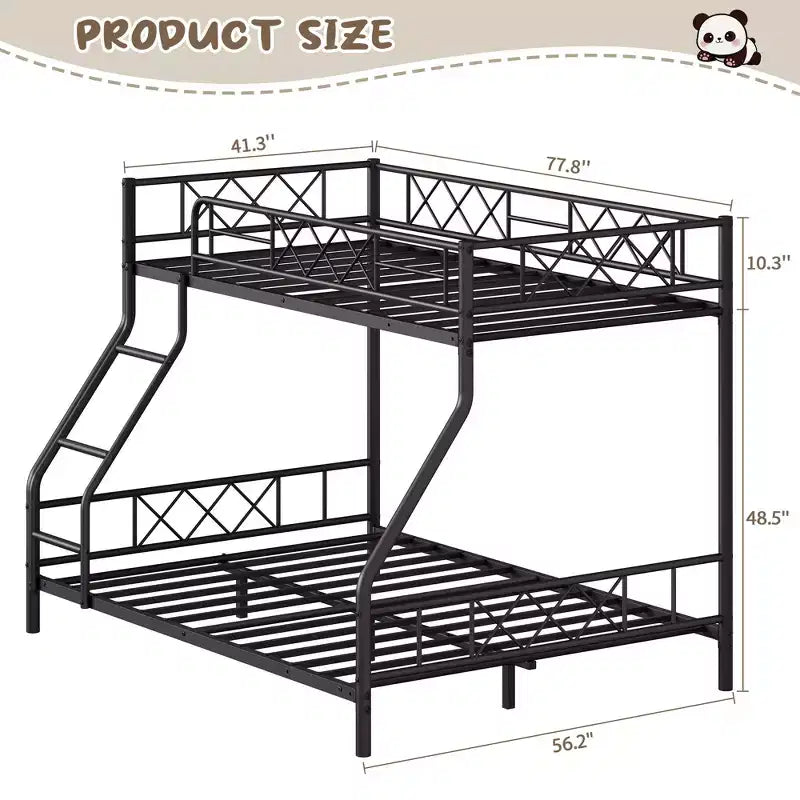 Metal Twin Over Full Bunk Bed for Adults & Teens, Low Profile Bunk Bed with Safety Guardrail and Ladder, No Box Spring Needed, Space-Saving