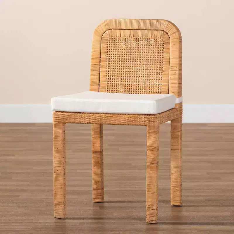 2pc ZariahRattan and Mahogany Wood Dining Chairs White/Natural Brown - Baxton Studio: Handcrafted, Cushioned, No Assembly Required