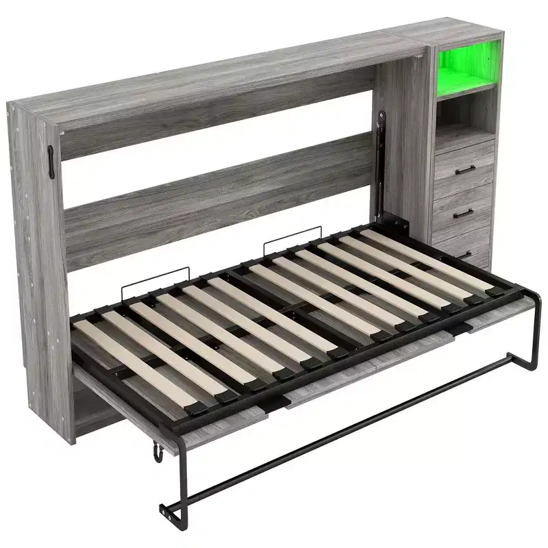 GDFStudio Bennett Metal and Wood Murphy Bed, Folded into a Cabinet