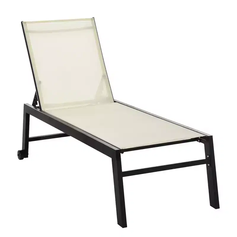 Outdoor Lounge Chair, Patio Lounger With 5-Position Reclining Backrest and 2 Wheels