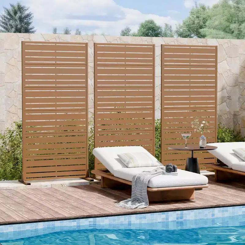 Benjamin Wide-Narrow A Louvered Brown Galvanized Steel Room Divider, 72x35x16, 6-Piece Double-Sided Privacy Screen