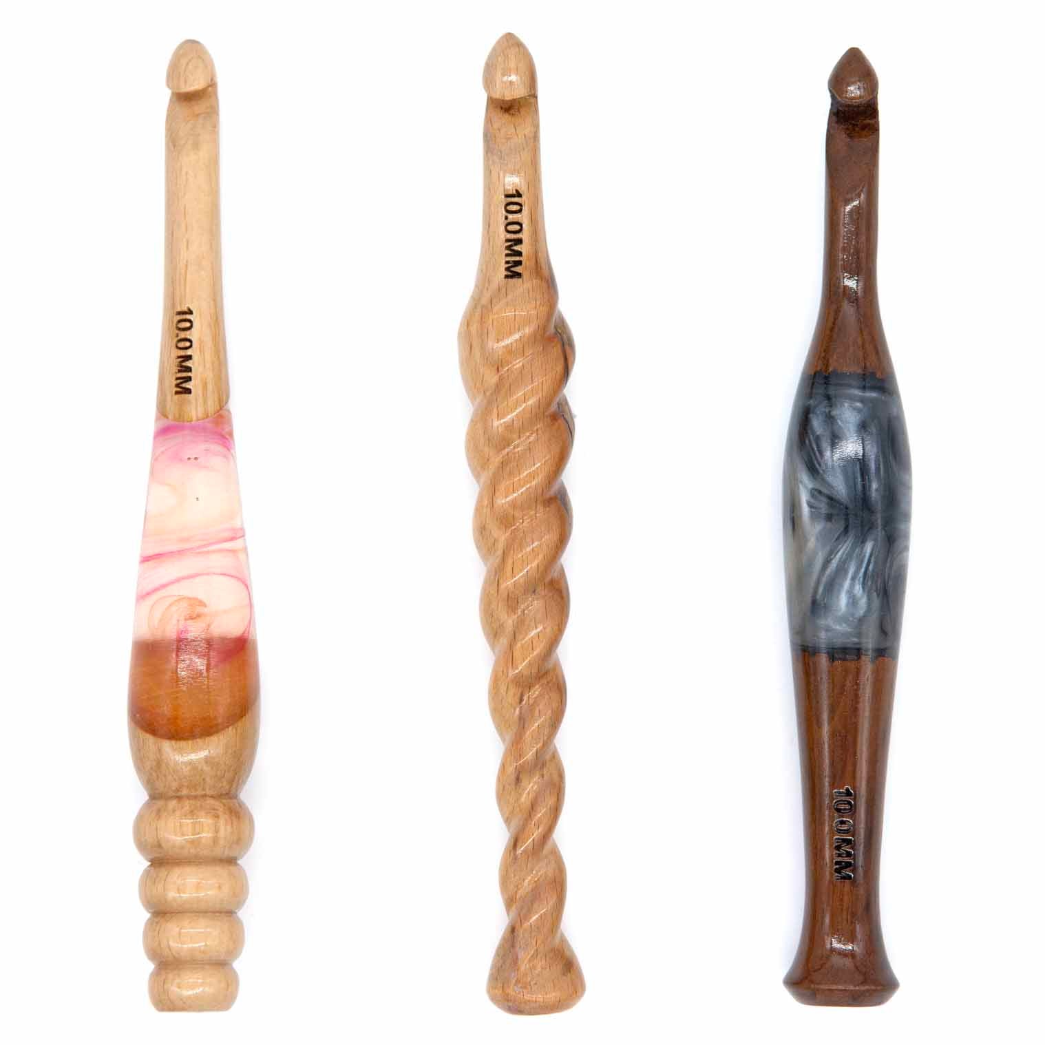 Wooden Crochet Hook 10mm, Carved Handle