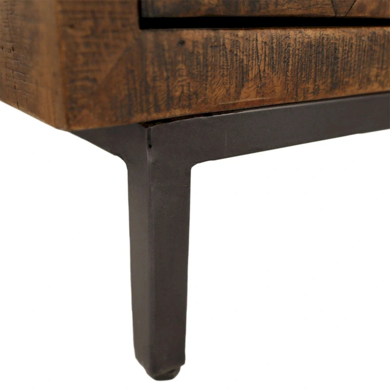 63-Inch Wide 2-Drawer Mango Wood Sideboard with Iron Accents, Brown